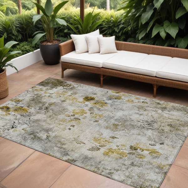Homeroots 10' X 14' Taupe Ivory And Tan Floral Washable Indoor Outdoor Area Rug 583153 - main