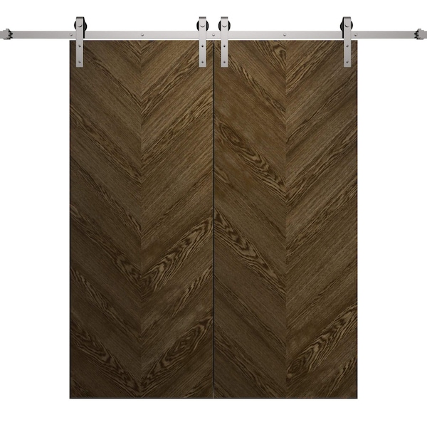 Sartodoors Modern Double Barn Door 36 x 96 inches, Ego 5005 Marble Oak, 13FT Silver Rail Track Set, Solid Pa EGO5005DB-S-DMR-3696 - main