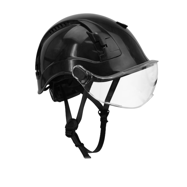 Malta Dynamics SafetyHelmet w/Clear Visor, Acrylonitrile Butadiene Styrene (ABS), Ratchet, Black HTB2001 - main