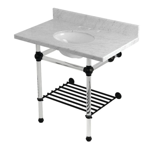 Kingston Brass 36-Inch Carrara Marble Console Sink with Acrylic Legs and Shelf, 8-Inch, 3-Hole KVPB36MAB0 - main
