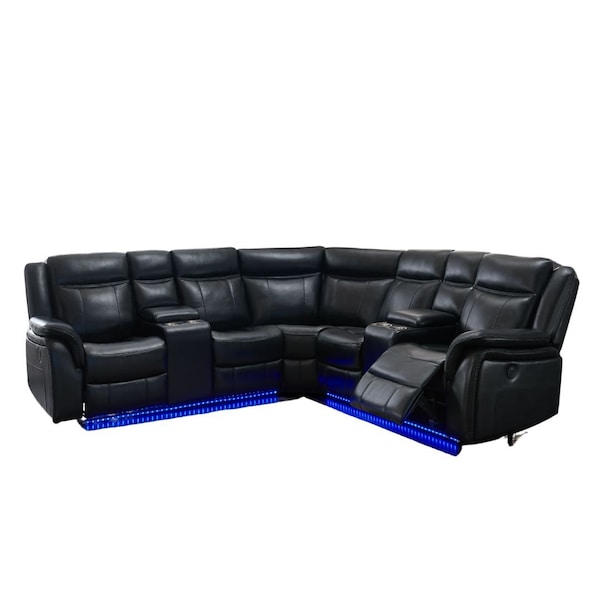 Homeroots Black Polyester Blend Power Reclining L Shaped Three Piece Corner Sectional With Console 383800 - main