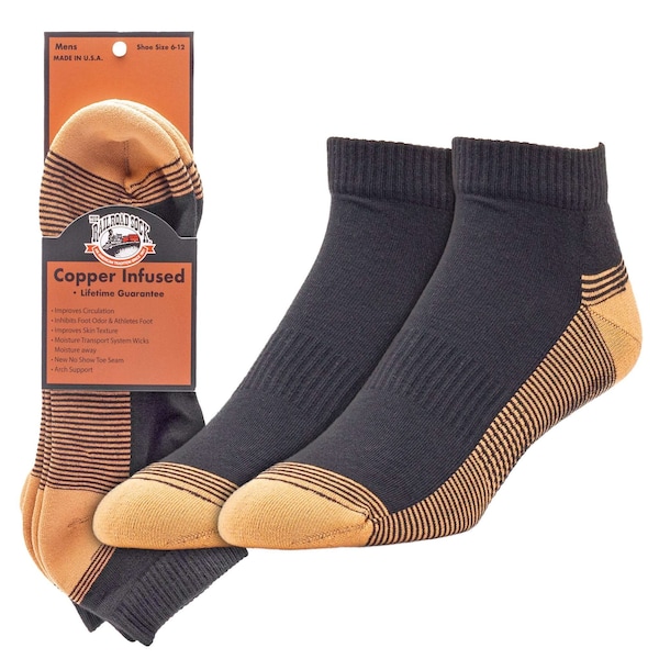 Railroad Sock Mens Copper Infused Crew Socks, Black/Copper, 6-12 M, 2 PK 4001 BK - main