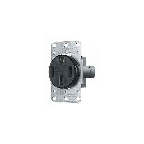 Hubbell 4-Prong Dryer Outlet, 50A 125/250V, 3-Pole 4-Wire, 14-50R, Black RR450F - main