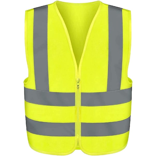 Neiko High Visibility Safety Vest with Reflective Strips, Medium, Neon Yellow, Zipper Front For Safety 53940A - main