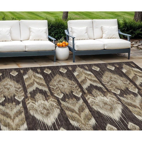 Homeroots 9' X 12' Brown Beige And Taupe Southwestern Washable Indoor Outdoor Area Rug 587810 - main