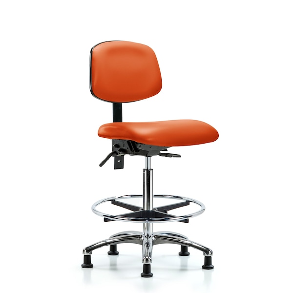 Blue Ridge Ergonomics High Bench Chair Chair, Vin, Hi Ben, Chr Tilt CF Gld, Orange, No Arms, 26" to 35-1/2" Height, Vinyl BR-VHBCH-CR-T1-A0-CF-RG-8613 - main