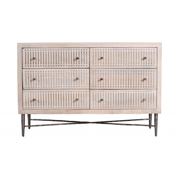 Homeroots 48" Brushed Ivory Solid Wood Six Drawer Double Dresser 489200 - main