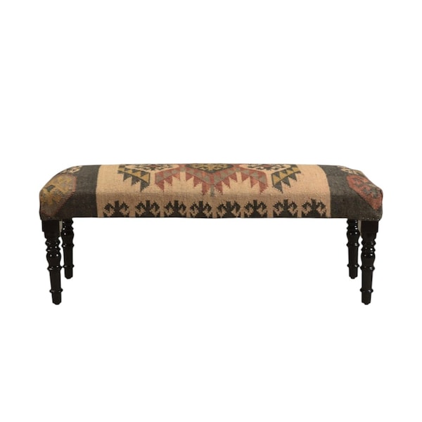 Homeroots 47in Shades of Brown Black Leg Southwest Upholstered Bench 483754 - main