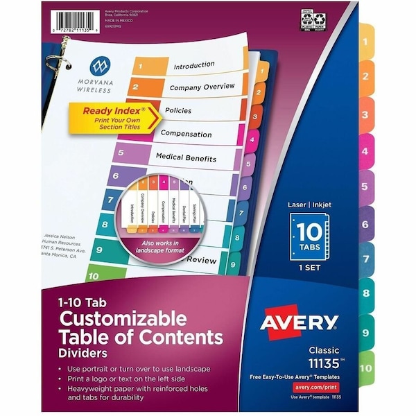Avery Dividers, Index, Ready, 1-10 10PK AVE11135 - main