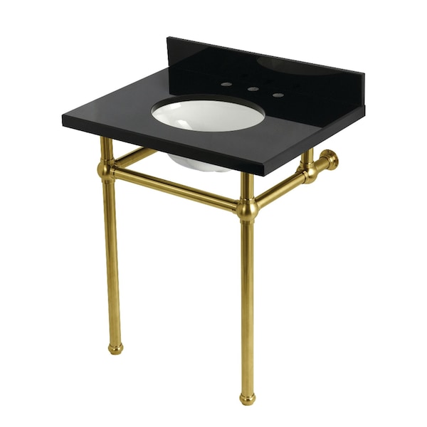 Kingston Brass 30" Black Granite Console Sink with Brass Legs, 8-Inch, 3-Hole, Black Granite/Brushed Brass KVPK30KB7 - main