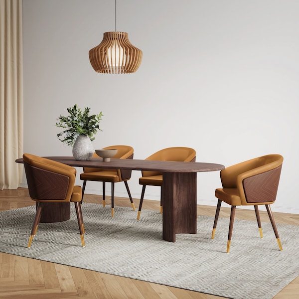 Manhattan Comfort Reeva Dining Chair in Leatherette with Beech Wood Back and Solid Wood Legs in Walnut and Camal DC082-CL - main