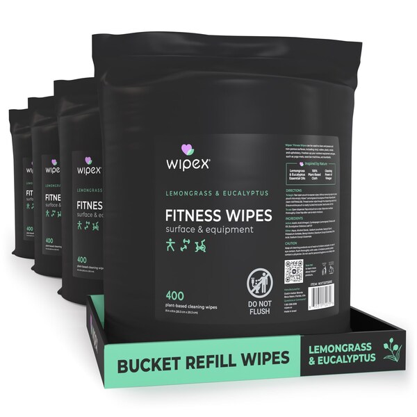 Wipex Plant-Based Fitness Wipes 400ct Bucket Refills, Lemongrass/Eucalyptus, 1600 Gym Equipment Wipes, 4PK WX72075BRE-4 - main