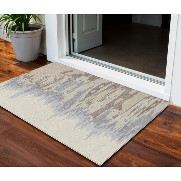 Homeroots 3' X 5' Beige Brown And Gray Abstract Washable Indoor Outdoor Area Rug 601170 - main