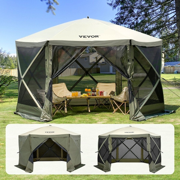 Vevor Pop Up Gazebo Tent Pop-Up Screen Tent 6 Sided Canopy Sun Shelter Green 120918 - main