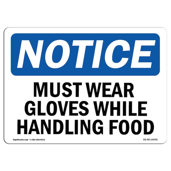 Signmission Must Wear Gloves While Handling Food , 5 Inch X 3.5 Inch, Decal OS-NS-D-35-L-14296 - main