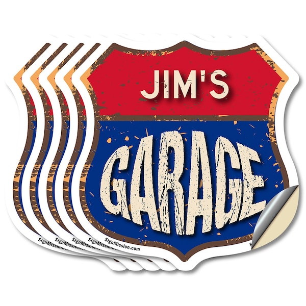Signmission Jim's Garage, 6 inch X 6 inch, Vinyl Decal, 5PK SHI-D-5PACK-6-383-JIM - main