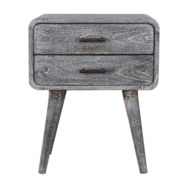 Homeroots 22" Gray Solid Wood Distressed Two Drawer Nightstand 651604 - main