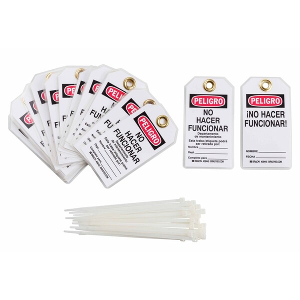 Brady Lockout Tagout Tag PELIGRO Polyester Black, Red on White 25/PK, 25PK 39445 - main