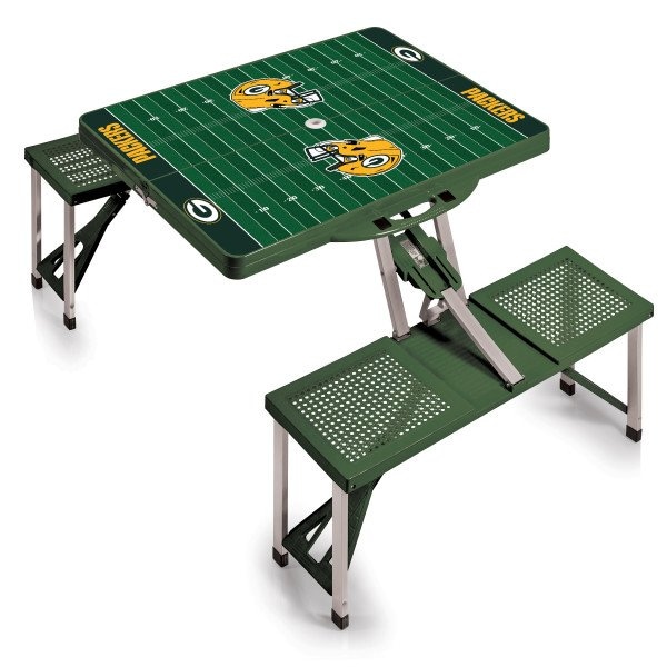 Picnic Time Family Of Brands Green Bay Packers - Football Field - Picnic Table Portable Folding Table with Seats, (Hunter Green) 811-00-121-125-2 - main