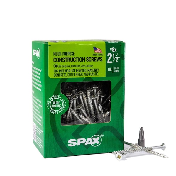 Spax #8 x 2-1/2 in Interior Wood Screws Construction Flat Head Phillips Square Unidrive, 133PK 4101010400604 - main