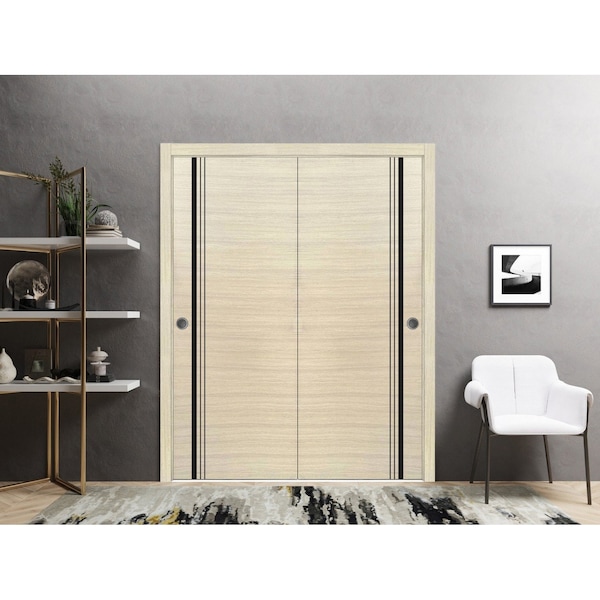 Sartodoors Sliding Closet Bypass Doors, Planum 0011 Natural Veneer and Aluminum Strips, Sturdy Rails Moldings PLANUM0011DBD-SHP-36 - main