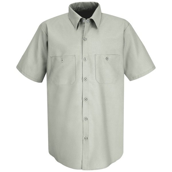 Red Kap Men's Short Sleeve Poplin Work Shirt, Cotton/Polyester, Button Fronts, 2 Pocket(s), Light Gray, M SP24LA SSLM - main
