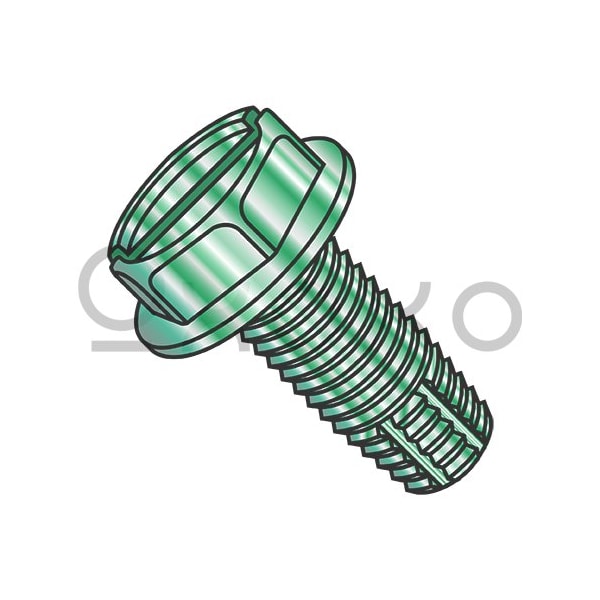 Oxoxo 10-32X5/16 Slot Ind Hex Wash Grounding Thread Cutting Screw Type F, F/T Zinc Bake Green, 10000PK 357724 - main