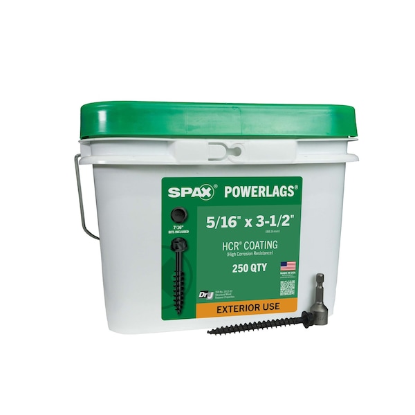 Spax 5/16 in x 3-1/2 in Exterior Structural Wood Lag Screws Powerlags Hex Head Hex Bulk Pail, 250PK 3571820800900 - main