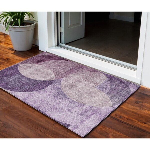 Homeroots 3' X 5' Purple And Lavender Geometric Washable Indoor Outdoor Area Rug 604923 - main