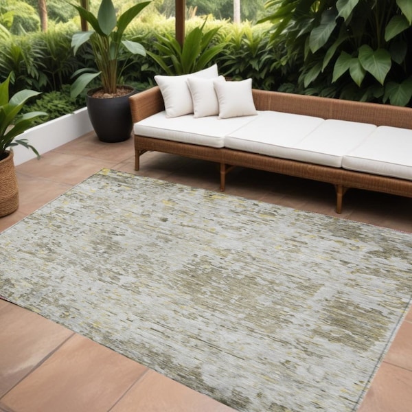 Homeroots 8' X 10' Taupe Light Yellow And Ivory Abstract Washable Indoor Outdoor Area Rug 604562 - main