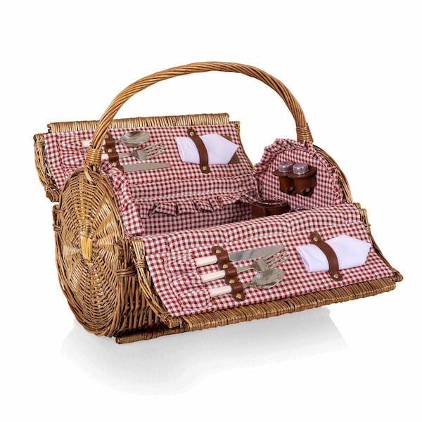 Picnic Time Family Of Brands Barrel Picnic Basket, Red & White Gingham Pattern 223-25-300-000-0 - main