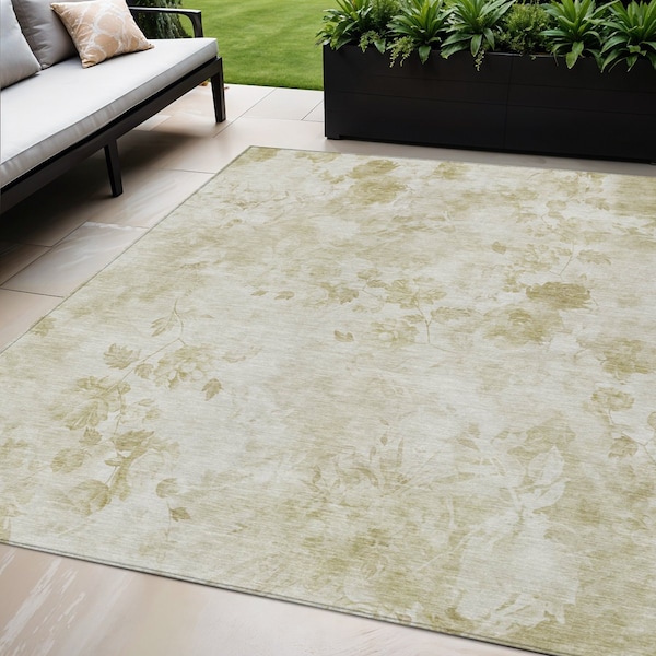 Homeroots 5' X 8' Khaki Beige And Tan Floral Washable Indoor Outdoor Area Rug 583113 - main