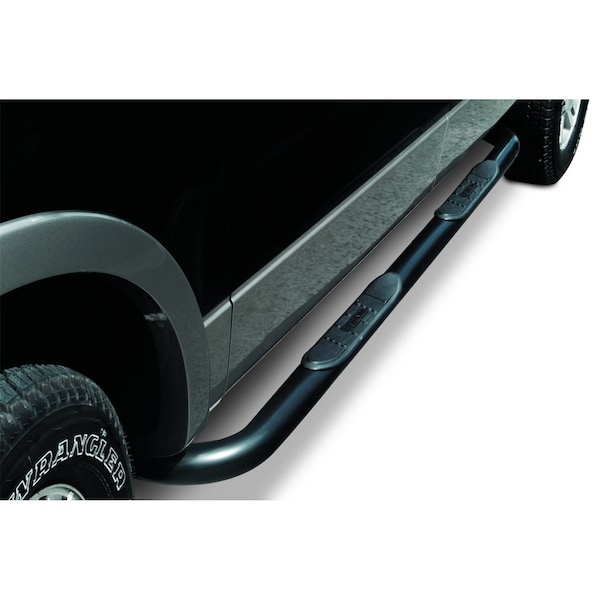 Big Country With Step Pads, 3 Inch Round Bent, Powder Coat, Black, Steel, Without End Caps, Rocker Panel Mount 370291 - main