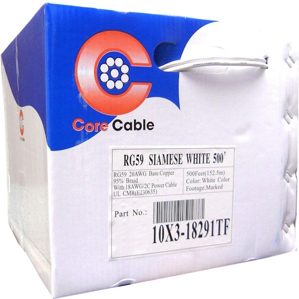 Cable Wholesale RG59 Siamese Coaxial + Power Cable, 20AWG Solid Copper Coax, 18/2 Stranded Copper Power, 10X3-18291TF - main