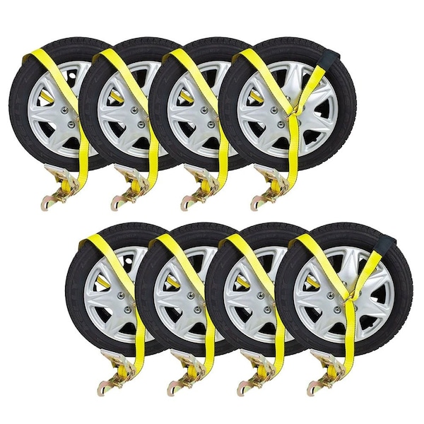 Mytee Products Auto Car Haul Flatbed Tie Down Kit Lasso Wheel Ratchet Strap w Snap Hook, 8PK RST-212SM-SHx8 - main