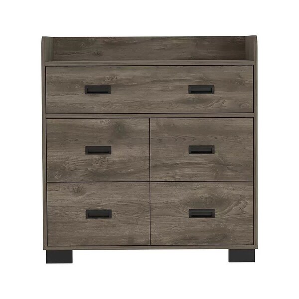 Homeroots 33" Dark Brown Wood Five Drawer Double Dresser 534939 - main