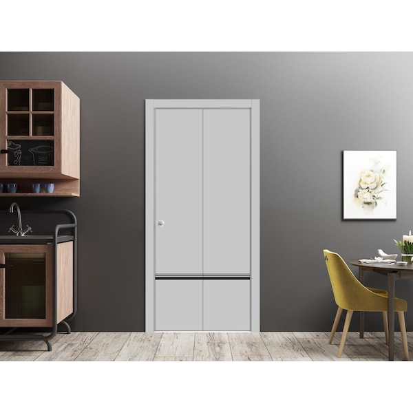 Sartodoors Sliding Closet Bi-fold Doors, Planum 0012 Matte Grey and Aluminum Strips, Sturdy Tracks Moldings Tr PLANUM0012BF-GRE-4896 - main