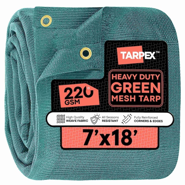 Tarpex 7' x 18' Green Heavy-Duty Weather Resistant 6.5 oz. 70% Shade Polyethylene Mesh Truck Tarp GMT-TA-718 - main
