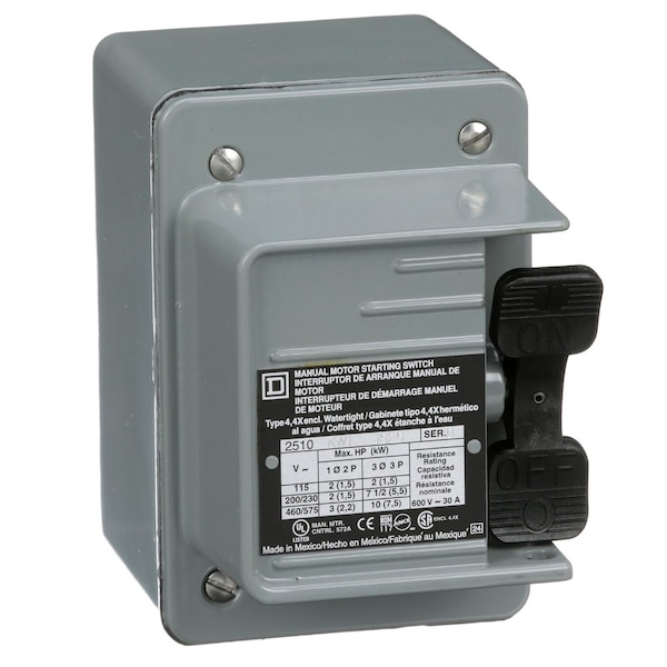 Square D Manual Motor Switch, 30 A, 3 P, 3 Phase, Toggle, NEMA 4 2510KW6 - main