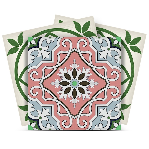 Homeroots 4" X 4" Vintage Green And Taupe Mosaic Peel And Stick Removable Tiles 390873 - main