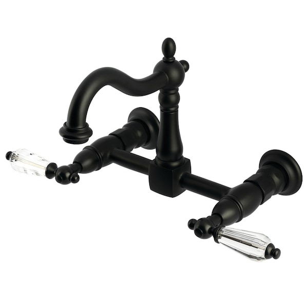 Kingston Brass Two-Handle Wall Mount Bridge Kitchen Faucet, Matte Black KS1260WLL - main
