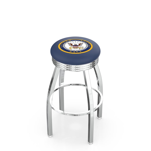 Holland Bar Stool Co 25" Chrome U.S. Navy Swivel Bar Stool, Accent Ring L8C3C25Navy - main
