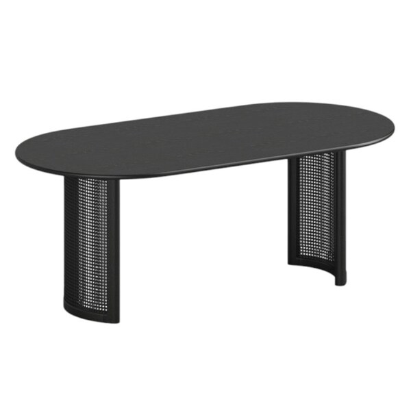 Homeroots 79" Black Solid Wood Double Pedestal Base Oval Dining Table 712132 - main