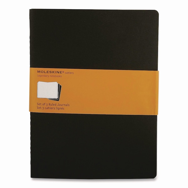 Moleskine Cahier Journal, 1-Subject, Narrow Rule, Black Cover, 120 9.75 x 7.5 Sheets, 3PK 705014 - main