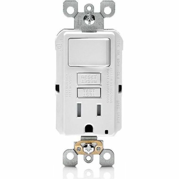 Leviton Switch, GFCI Receptacle, 125Vac, 5-15R GFSW1-W - main