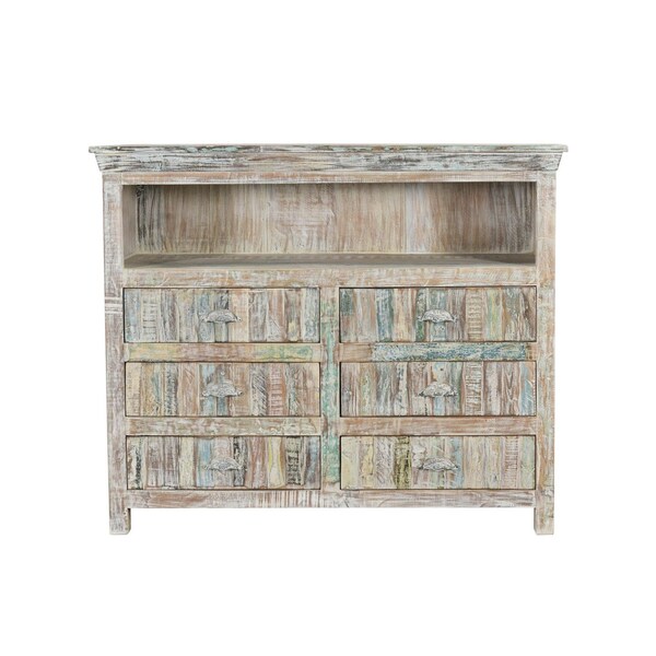 Homeroots 50" White Distressed Reclaimed Wood Open And Enclosed Storage Entertainment Center 522829 - main