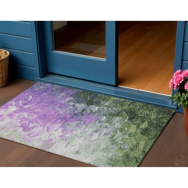 Homeroots 3' X 5' Purple Olive Green And Silver Abstract Washable Indoor Outdoor Area Rug 617365 - main