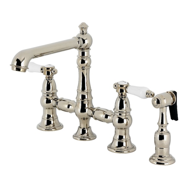 Kingston Brass Bridge Kitchen Faucet with Brass Sprayer, Polished Nickel KS7276BPLBS - main