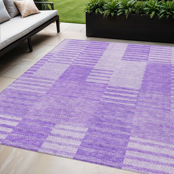 Homeroots 5' X 8' Lavender And Purple Striped Washable Indoor Outdoor Area Rug 581654 - main