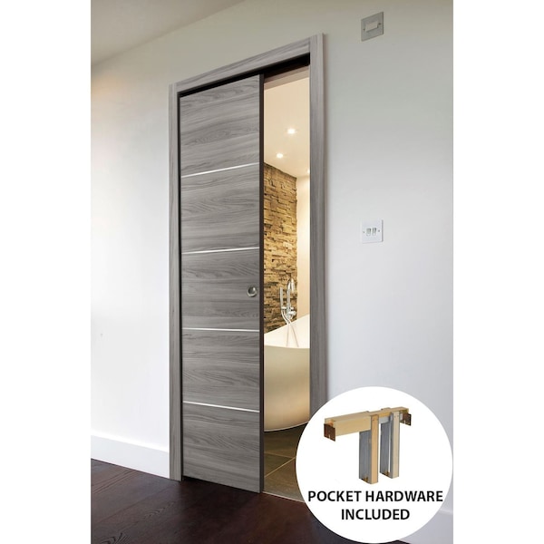 Sartodoors Modern Pocket Door, Planum 0020 Ginger Ash, Kit Trims Rail Hardware, Solid Wood Interior Bedroom Sl PLANUM0020PD-GA-18 - main